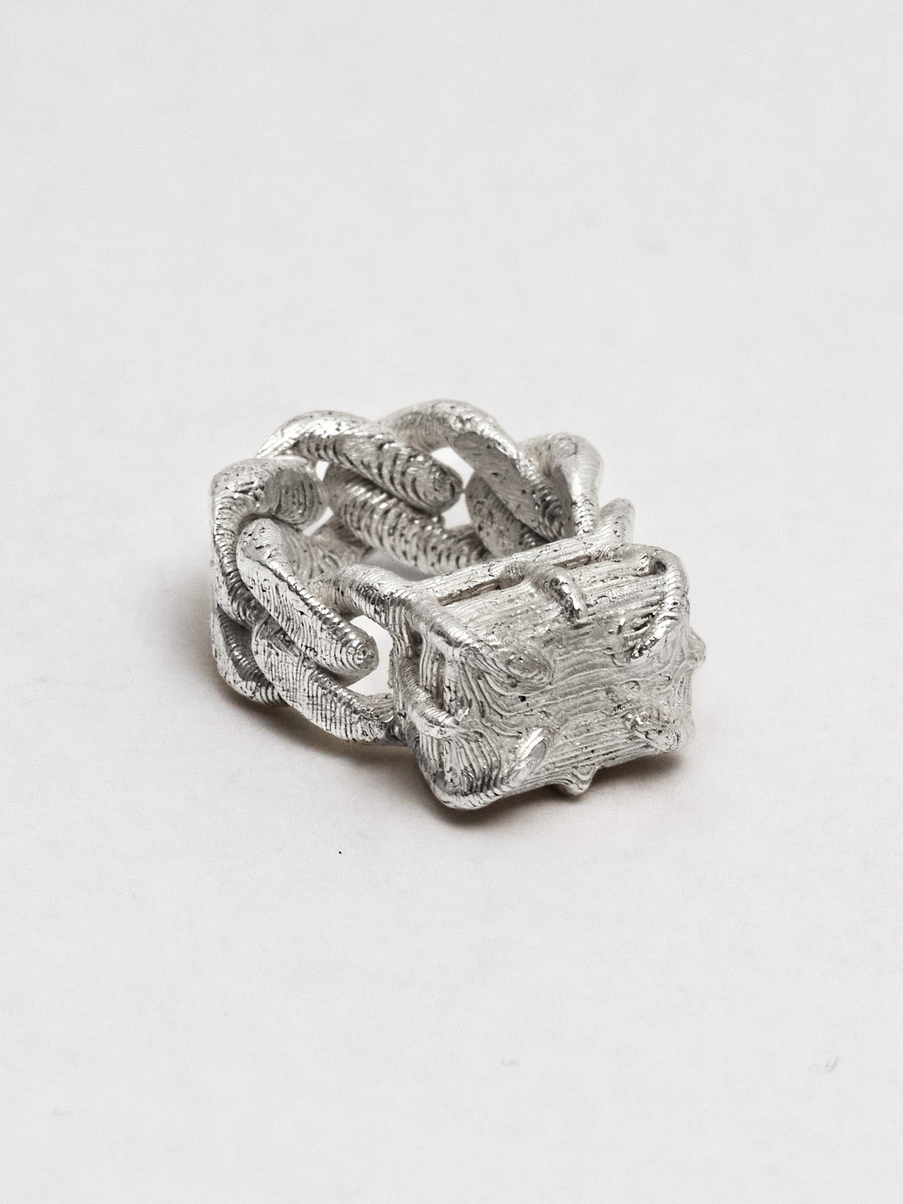 The Rohma Ring | Textured Solid Silver Cuban Chain with Emerald 
