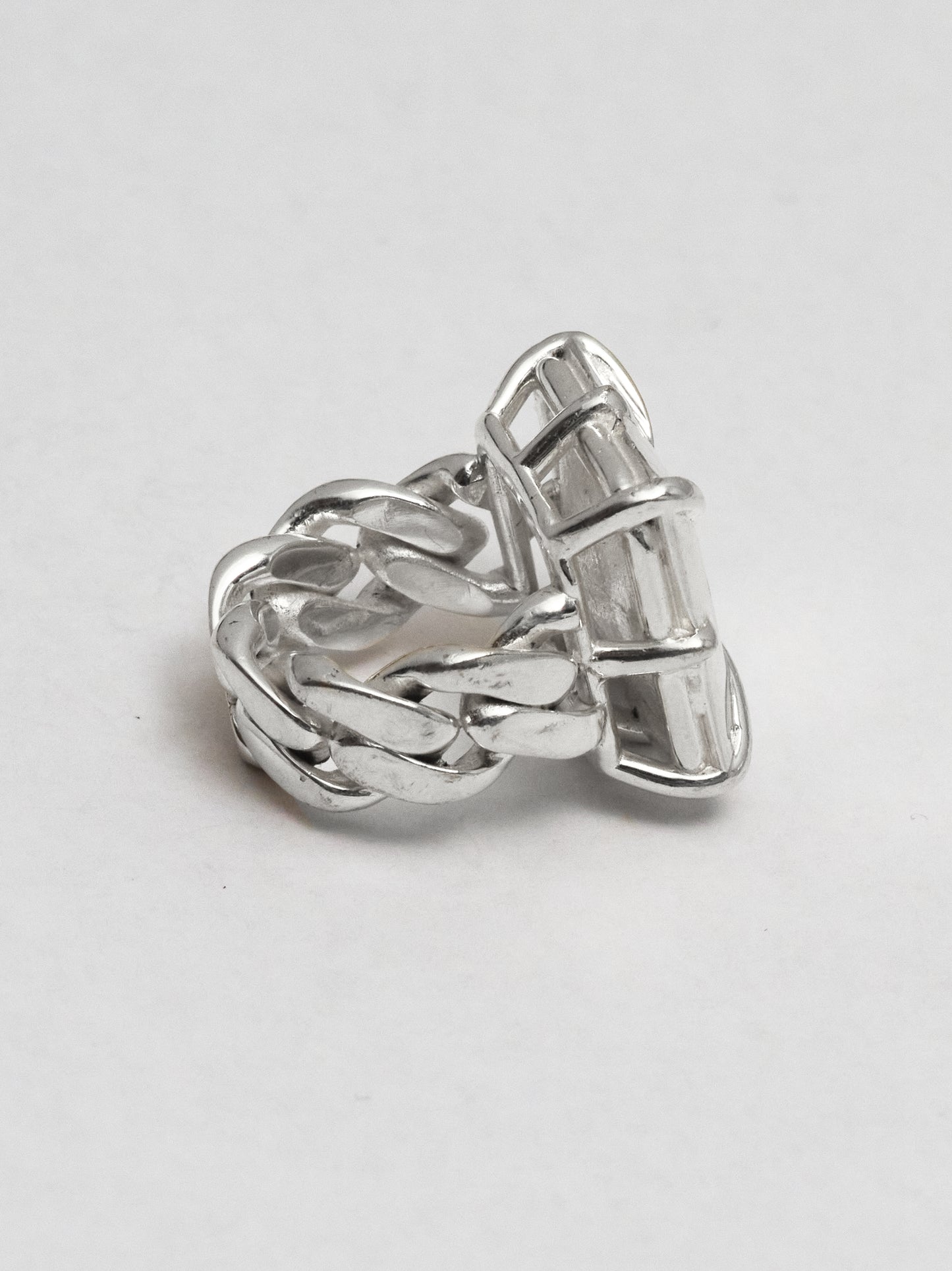 The Phat Pinky Ring – Polished Solid Silver Cuban Chain with Princess-Cut Stone