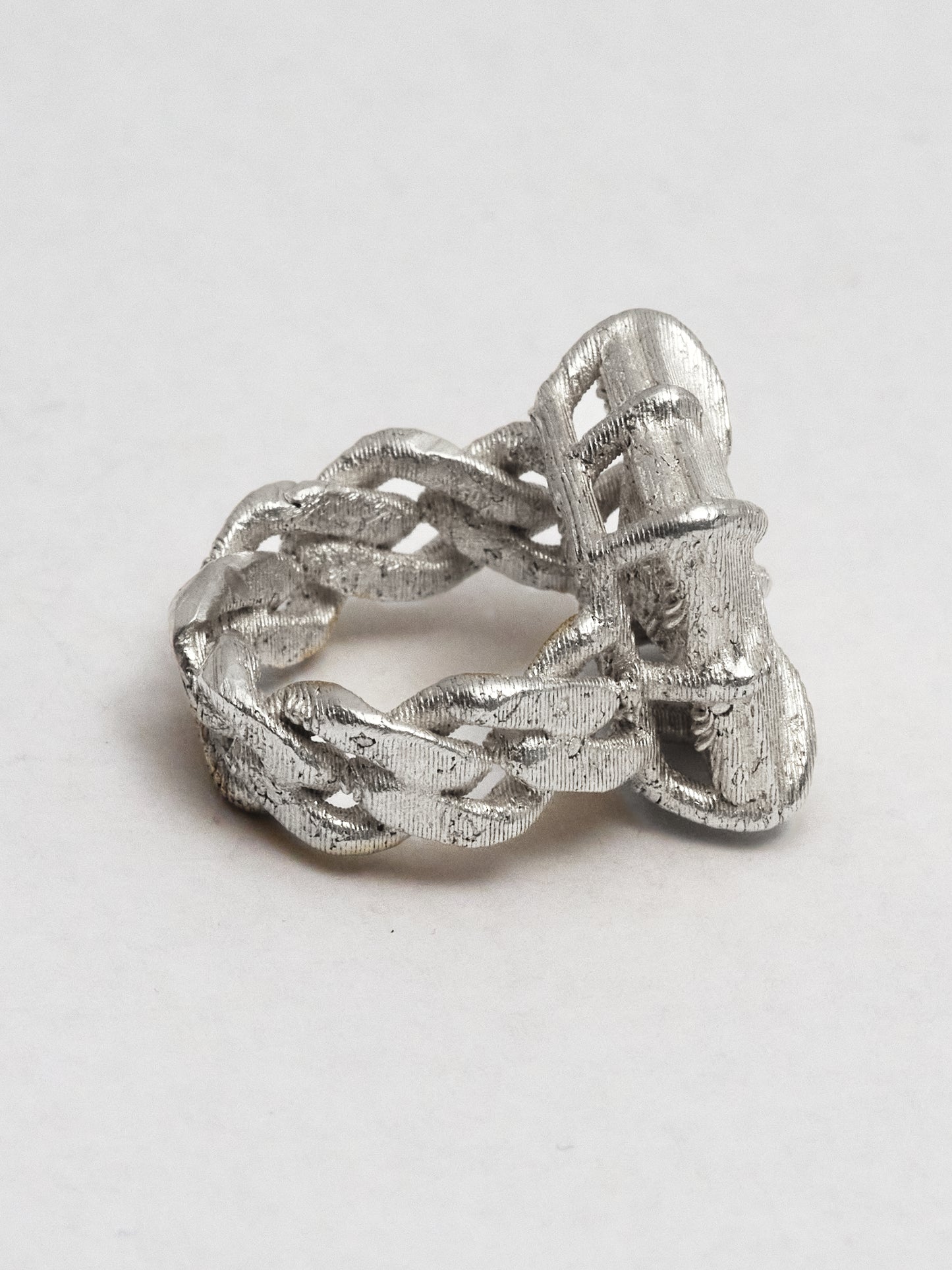 The Phat Pinky Ring – Textured Solid Silver Cuban Chain with Princess-Cut Stone