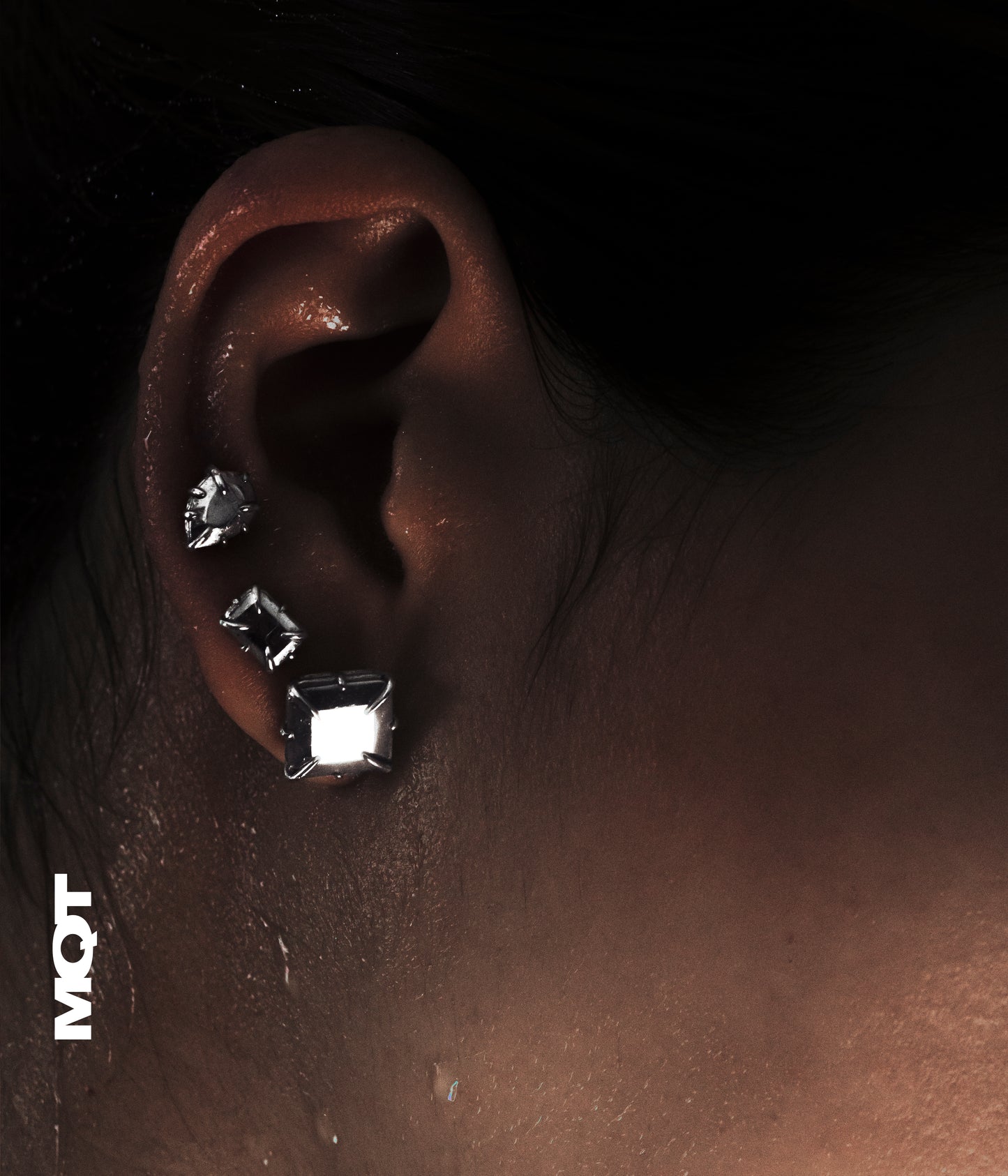Large Fake Princess Diamond Stud - Silver