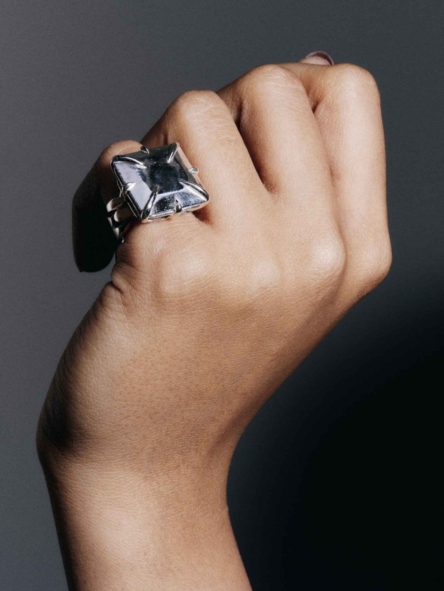 The Phat Pinky Ring – Polished Solid Silver Cuban Chain with Princess-Cut Stone